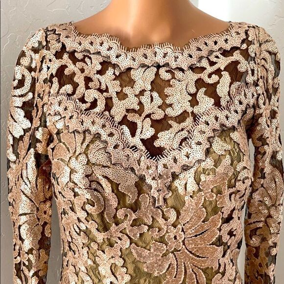TADASHI SHOJI Sequin Embroidered Gold Gown Size 2 - Picture 8 of 16
